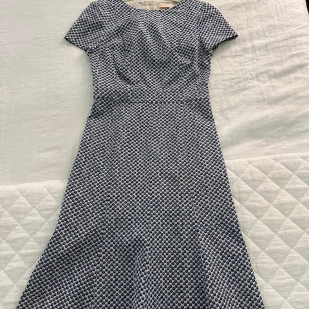 Tory Burch Dress Fit and Flare Midi Ivory/ Navy/ Grayish Blue Size 2